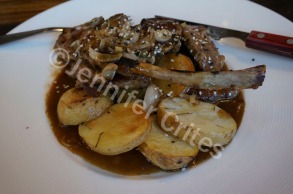 Tender lamb chops and potatoes (papas) at Sugar restaurant in the city of Trelew, Argentina.